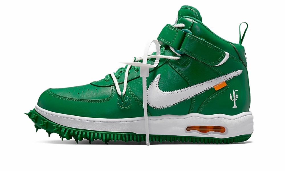 Nike Air Force 1 Mid Off-White Pine Green running in a forest shoes high - end running shoes