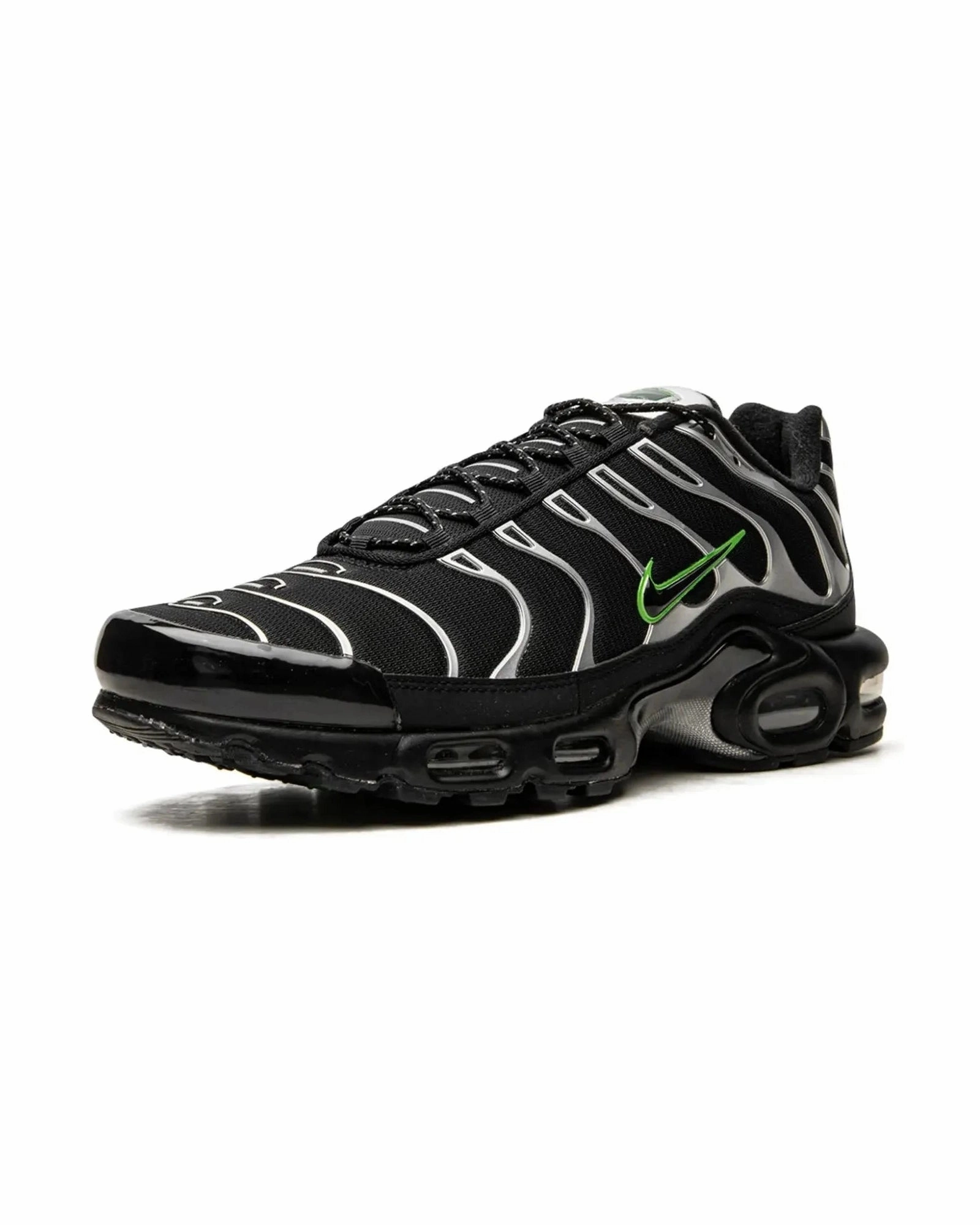 Nike TN Black Silver Green Strike running in a reservoir area shoes