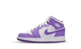 jordan 1 mid purple venom white GS running in a crater area shoes