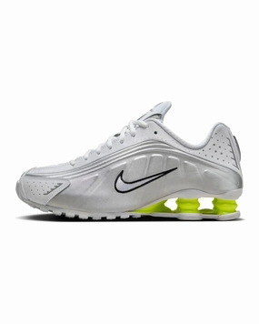 Nike Shox R4 White Metallic Silver Volt mid - cut high - heeled running shoes