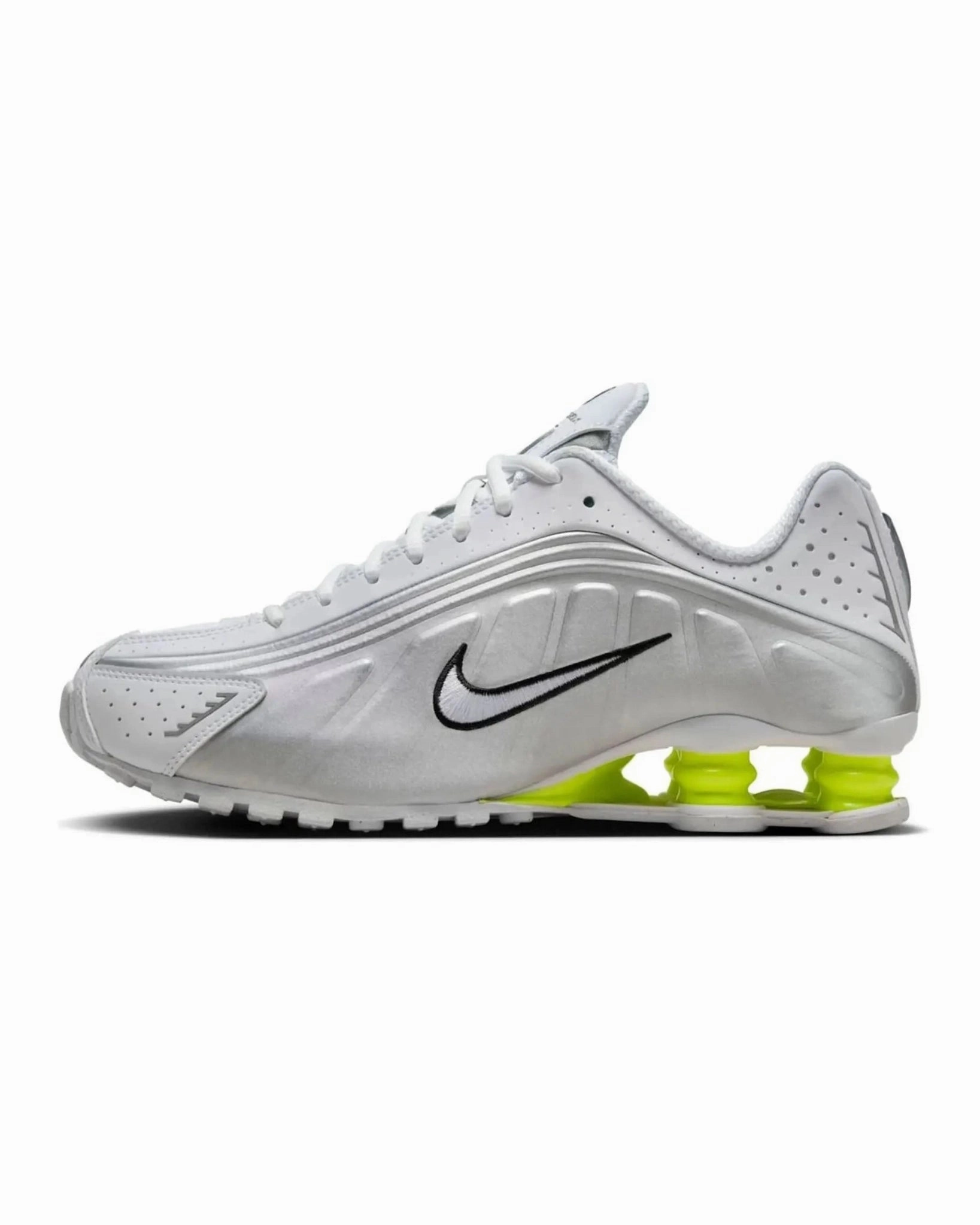 Nike Shox R4 White Metallic Silver Volt low - profile - feature shoes weekend running shoes