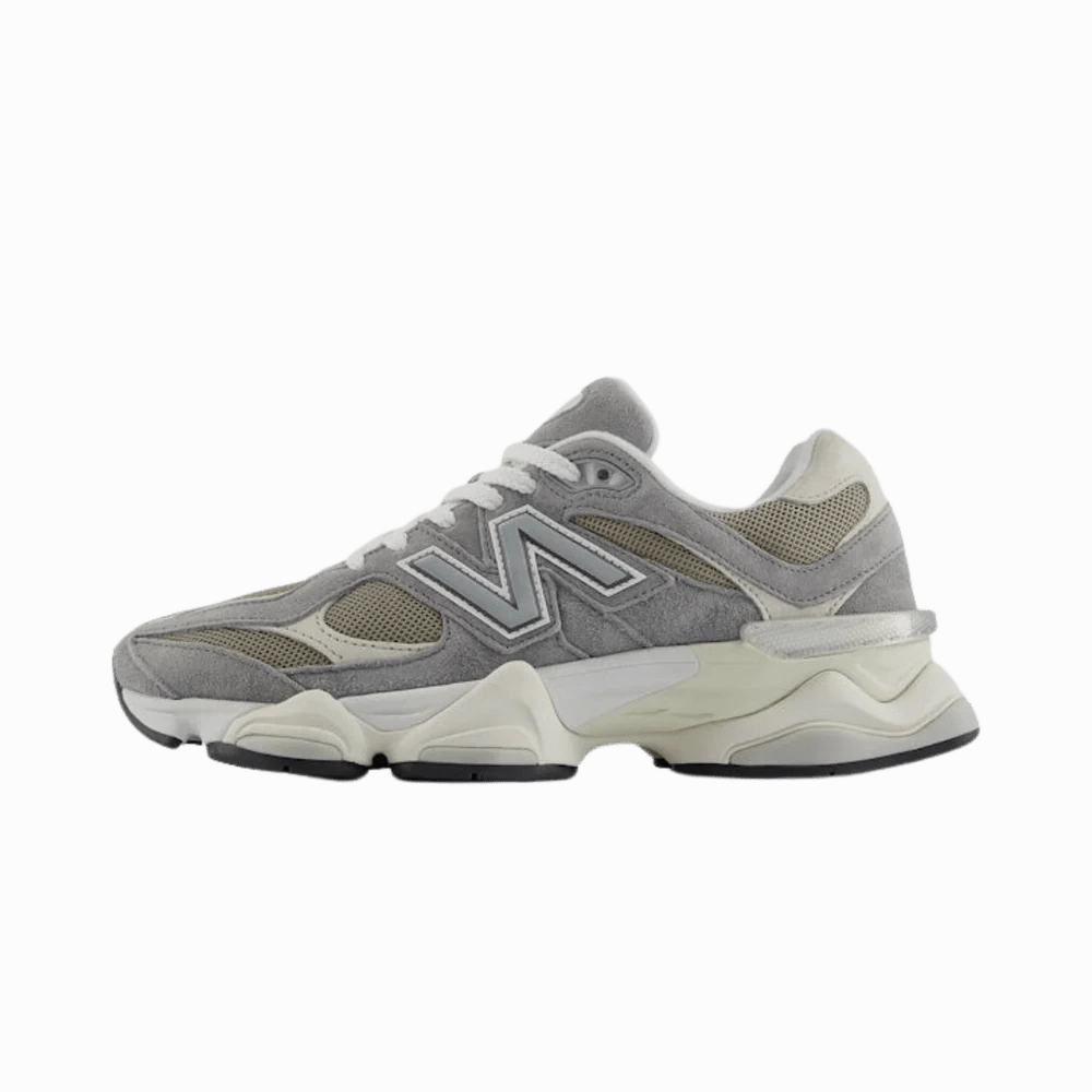 New Balance 9060 Slate Grey Arid Stone running in a cliff area shoes