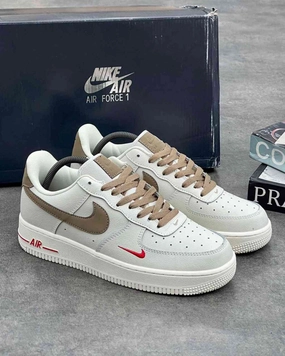 Light frame Street Wear Nike Air Force 1 Low " Yohood " White and Brown with Red swooshes