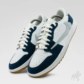 Jogging Ease Dynamic Style Navy Reverse Swoosh Suede - Jordan 1 Low Golf Custom